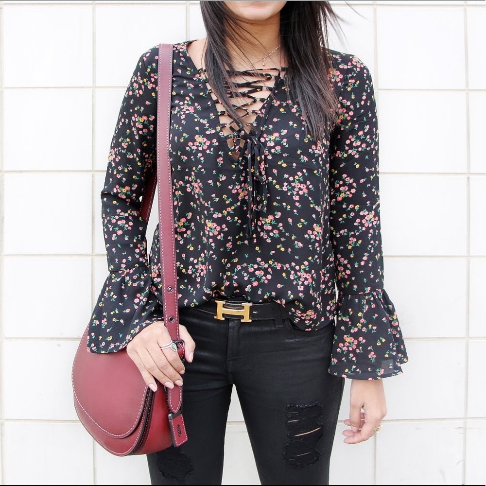 Lace Up Floral Top